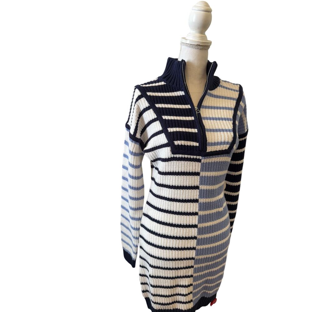 Staud Mini Hampton Striped Sweater Dress Blue M - Picture 7 of 11